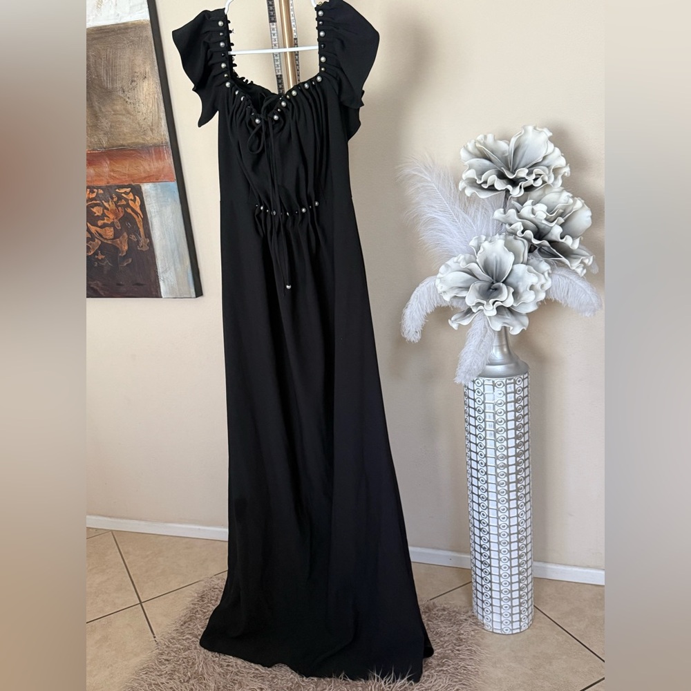 Zac Posen Black Maxi Dress with Ruffle Sleeves